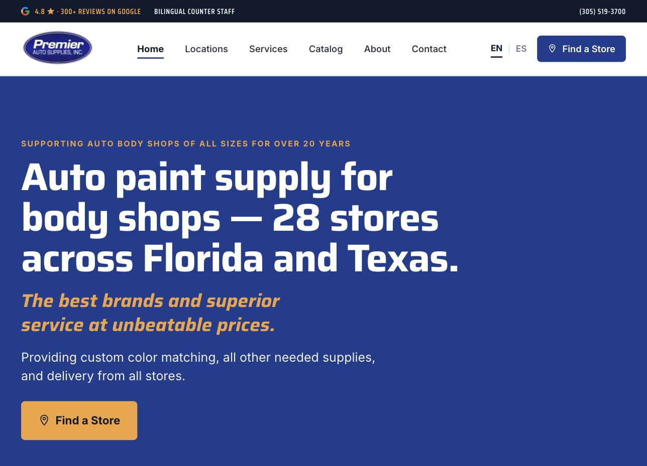 Premier Auto Supplies website homepage